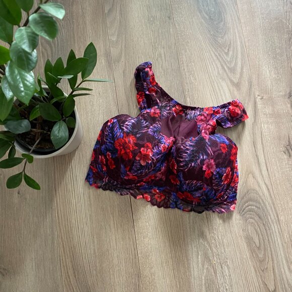 PINK Victoria's Secret Burgundy High Neck Floral Push-Up Bralette - Picture 2 of 12